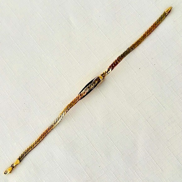 Bracelet~Italy 14K & 3~Garnets / Stamped / Vintage - Picture 11 of 16